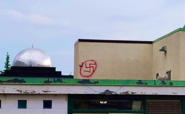Edmonton's Muslim community saddened to see swastika painted on mosque building
